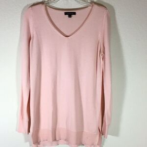 Ann Taylor Sweater Pink V-Neck Long Sleeve Merino Wool Size M
